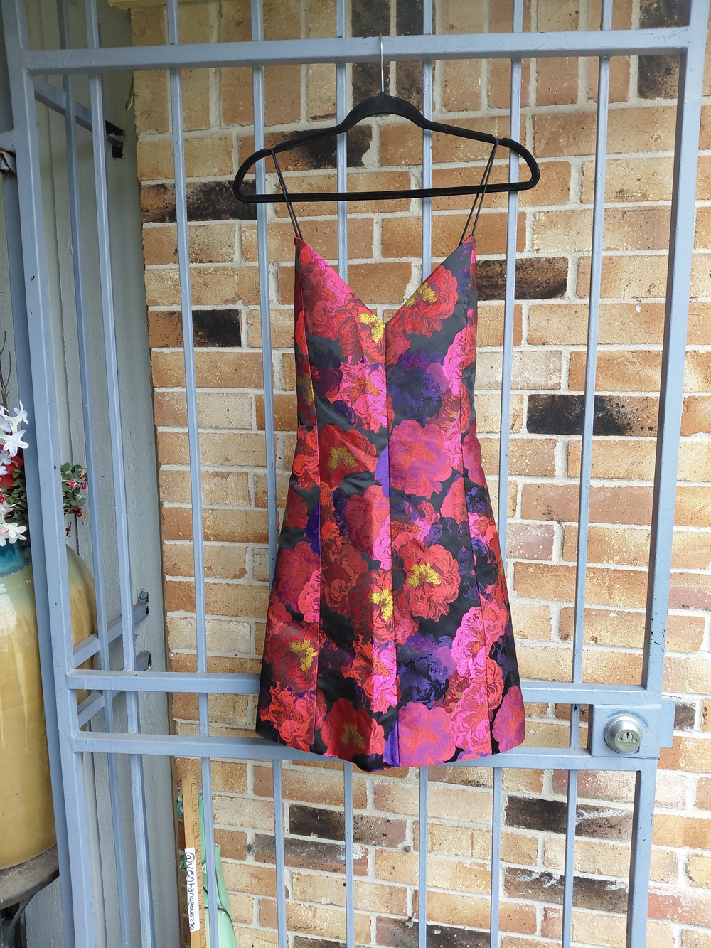 Alice + Olivia Floral Jacquard Mini Dress in Pink, Black, Purple and Gold